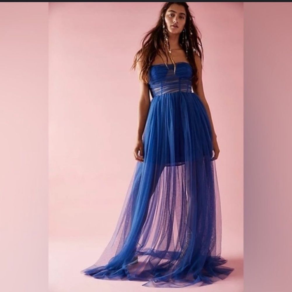 New with Tags SAU LEE X Free People Bella Tulle Strapless Gown Royal Blue Sz 10